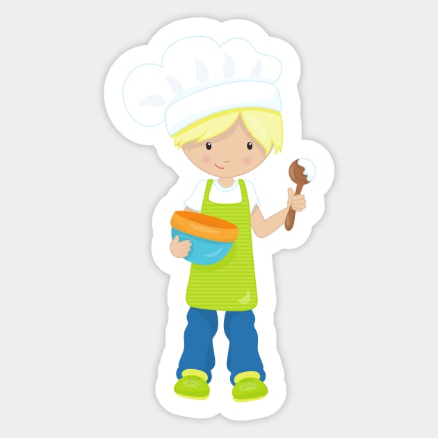 Baking, Baker, Bakery, Apron, Cute Boy, Blond Hair Sticker by Jelena Dunčević